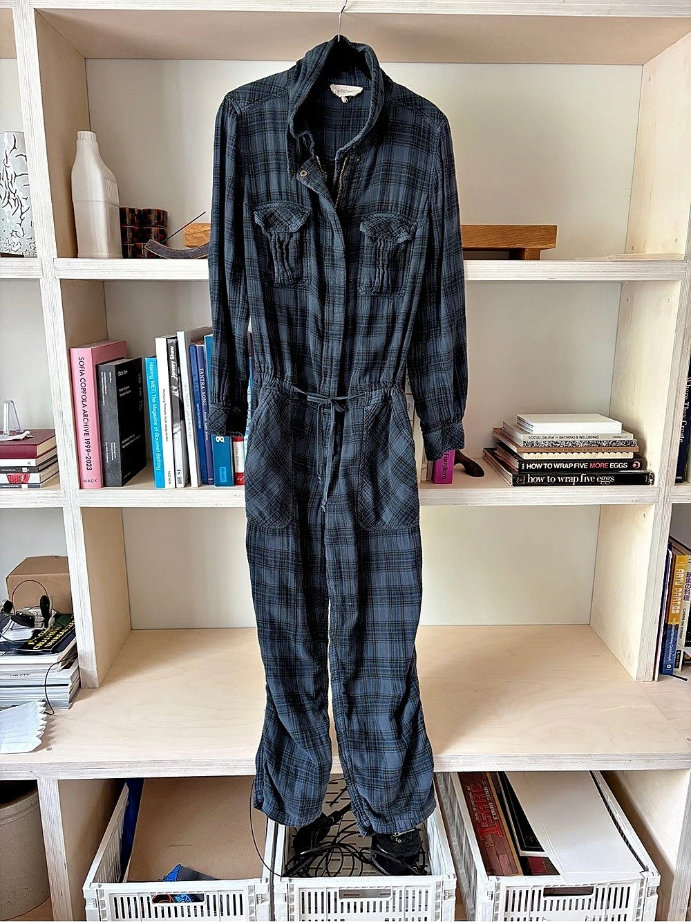 Isabel Marant Étoile Plaid Long Sleeve Jumpsuit Blue & Black Size 2